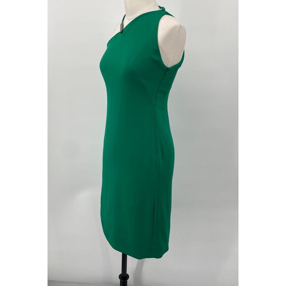 Halston Heritage Mini Dress One Shoulder Halter Choker Strap Asymmetric Green 2 - Picture 7 of 11